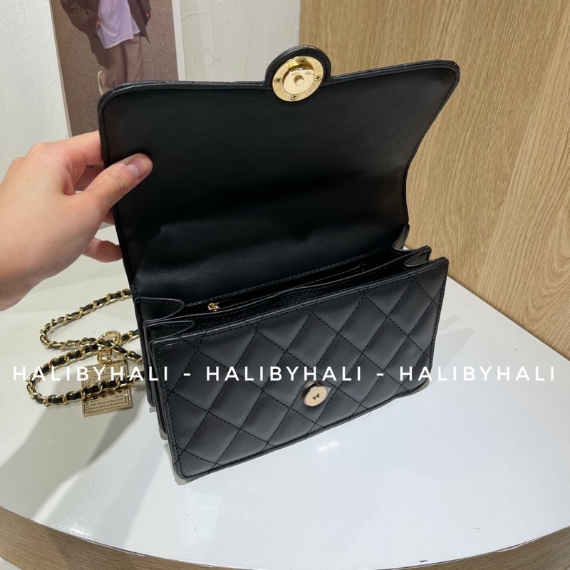 Túi Lyn da trám dây xích pha da kèm charm xinh xắn