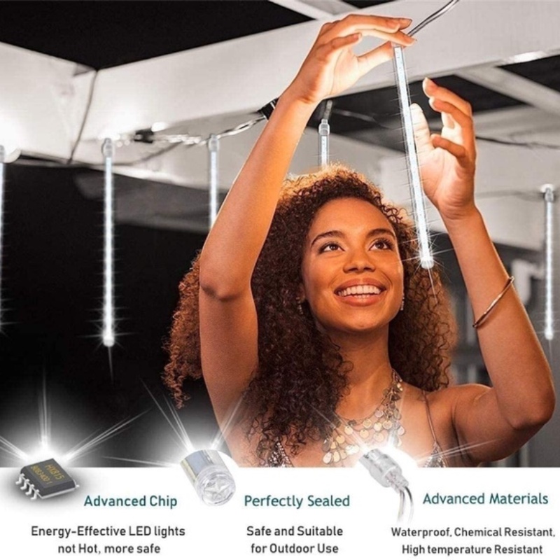 Dây đèn led 8 ống hình mưa sao băng dài 30cm dùng trang trí giáng sinh