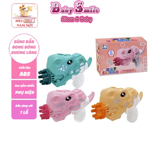 Súng Bắn Bong Bóng Xà Phòng,Máy Thổi Bong Bóng Hình Khủng Long 7 Nòng Siêu Dễ Thương Cho Bé