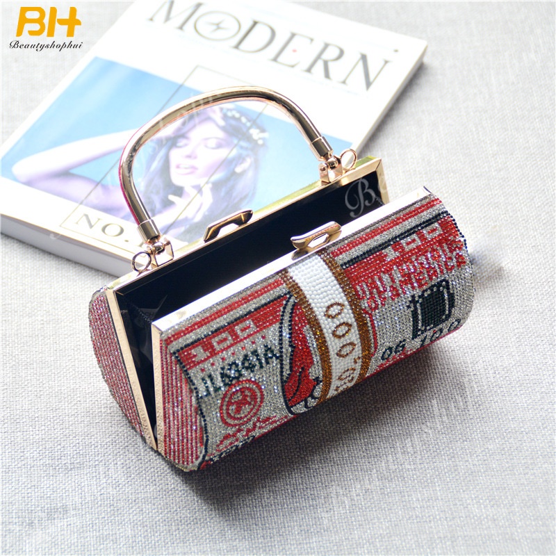 Túi Xách Đeo Vai Hình Trụ Nhỏ Đính Kim Cương Giả Thời Trang Dự Tiệc Cho Nữ