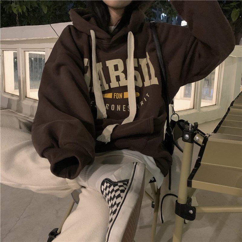 Áo Hoodie Dáng Rộng Dày Dặn Thời Trang Thu Đông Cho Nữ