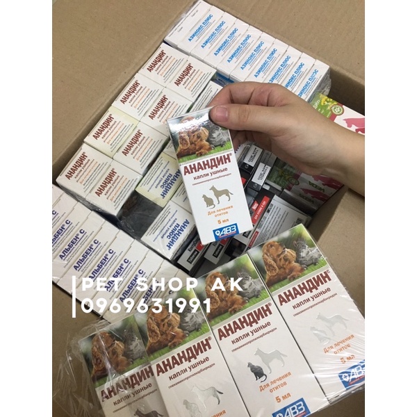 Nhỏ tai t.rị viêm cho chó mèo Anandin Plus ( Nhập nga)