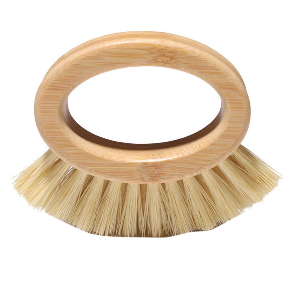 Happygrow Merssavo Mini Natural Round Bamboo Brush, Kitchen Scrub Brush Natural Scrub Brush Wet Cleaning for Dish Pots