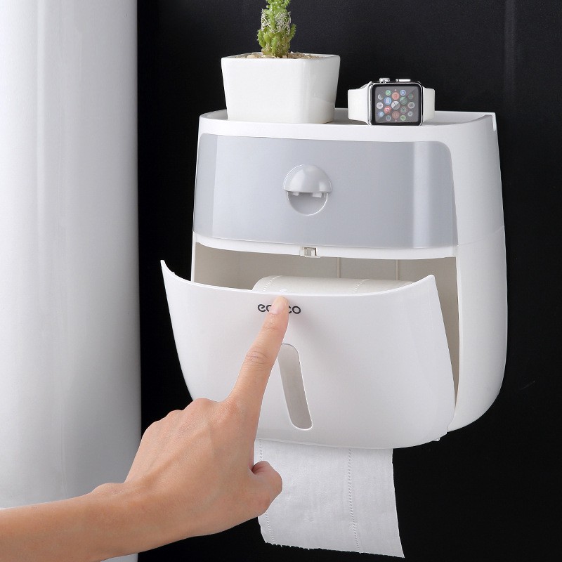 Hộp đựng giấy vệ sinh 2 tầng có khe để điện thoại Ecoco tiện dụng