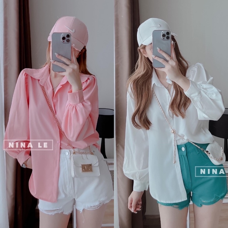 SƠ MI CỔ ÉN NINA LE TRẮNG - HỒNG DÂU
