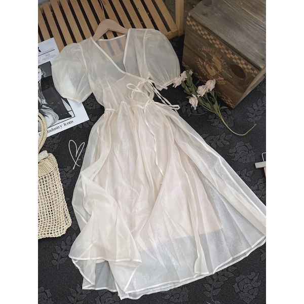 MAXI NUDE VOAN TƠ CỘT DÂY NƠ CHÉO TÀ