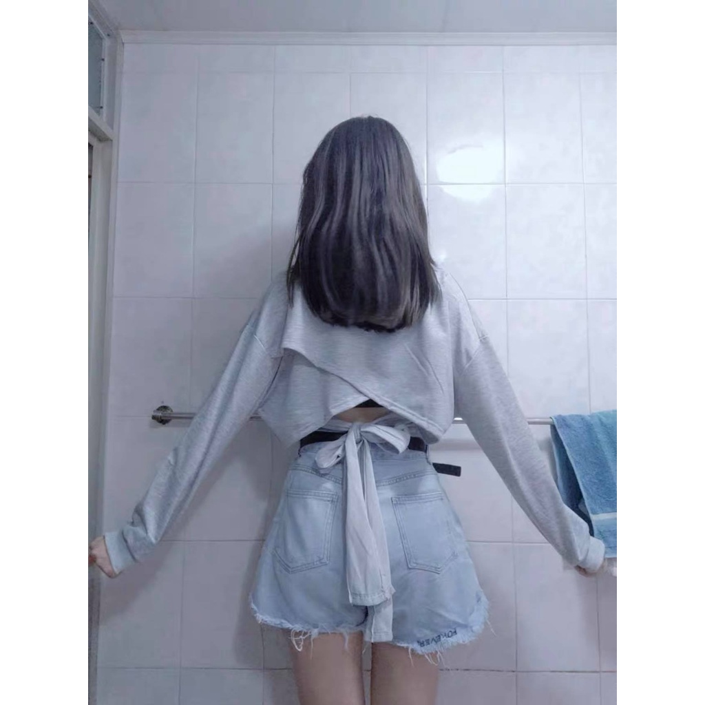 Áo Thun Dài Tay Thắt Nơ Lưng Xinh Xắn Cho Nữ