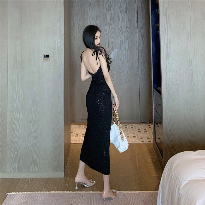 JANE Đầm hở lưng dáng dài tôn dáng kim sa quyến rũ J0295
