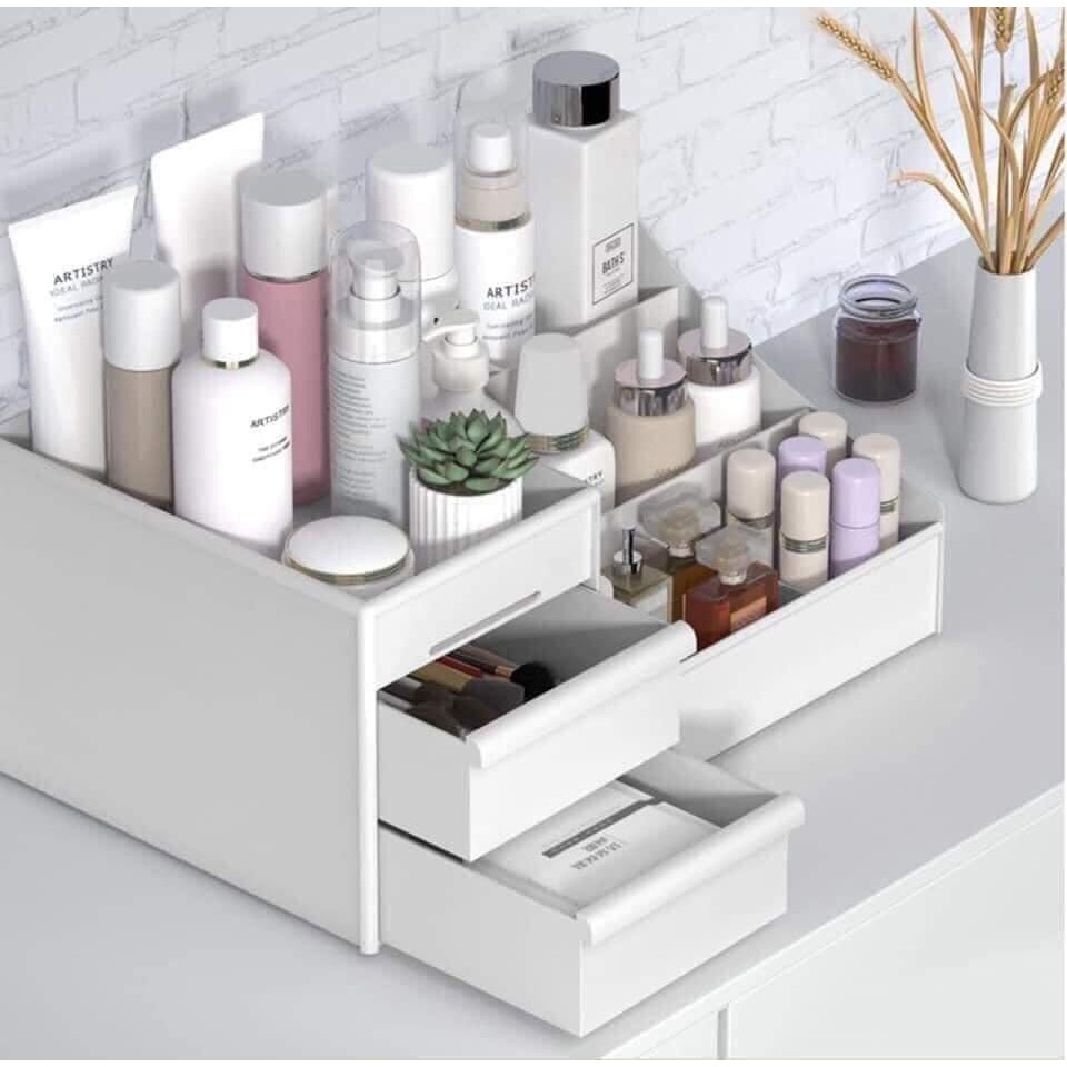 Kệ đựng mỹ phẩm khay hộp để đồ trang điểm bông tẩy trang vật dụng cá nhân để bàn trang trí nhiều ngăn bằng nhựa đẹp | BigBuy360 - bigbuy360.vn