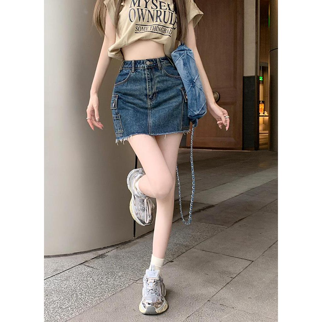 Chân Váy Denim Chữ a Lưng Cao Phối Nhiều Túi Phong Cách Mới Mùa Hè 65055