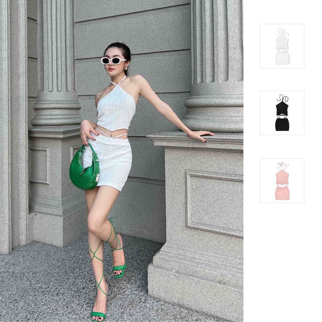 Set Nữ Crochet Halter , Chất Thun Gân Mỏng Thoải Mái , WSD000368 , SOMEHOW