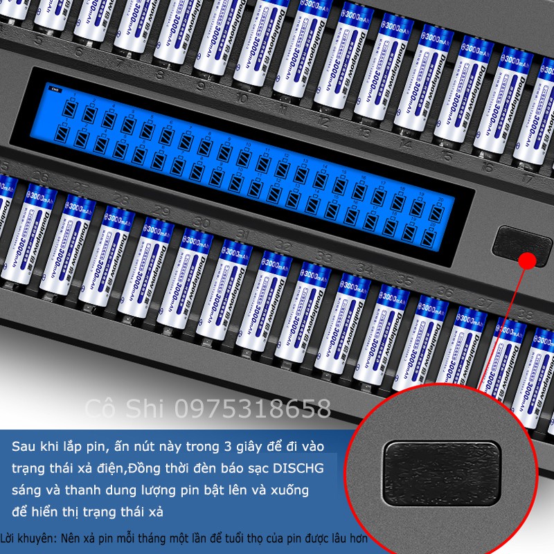 Bộ Sạc Pin AA 40 khe sạc xả K50 Hãng DOUBLEPOW Có Màn Hình LCD Báo Sạc Thông Minh