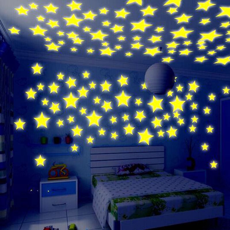 100Pcs Wall Glow In The Dark Stars Stickers Room Decor DIY