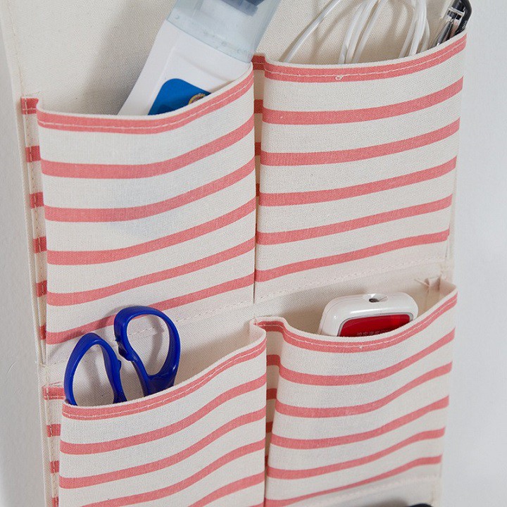Túi vải đựng đồ treo tường kẻ sọc ngang 8 ngăn