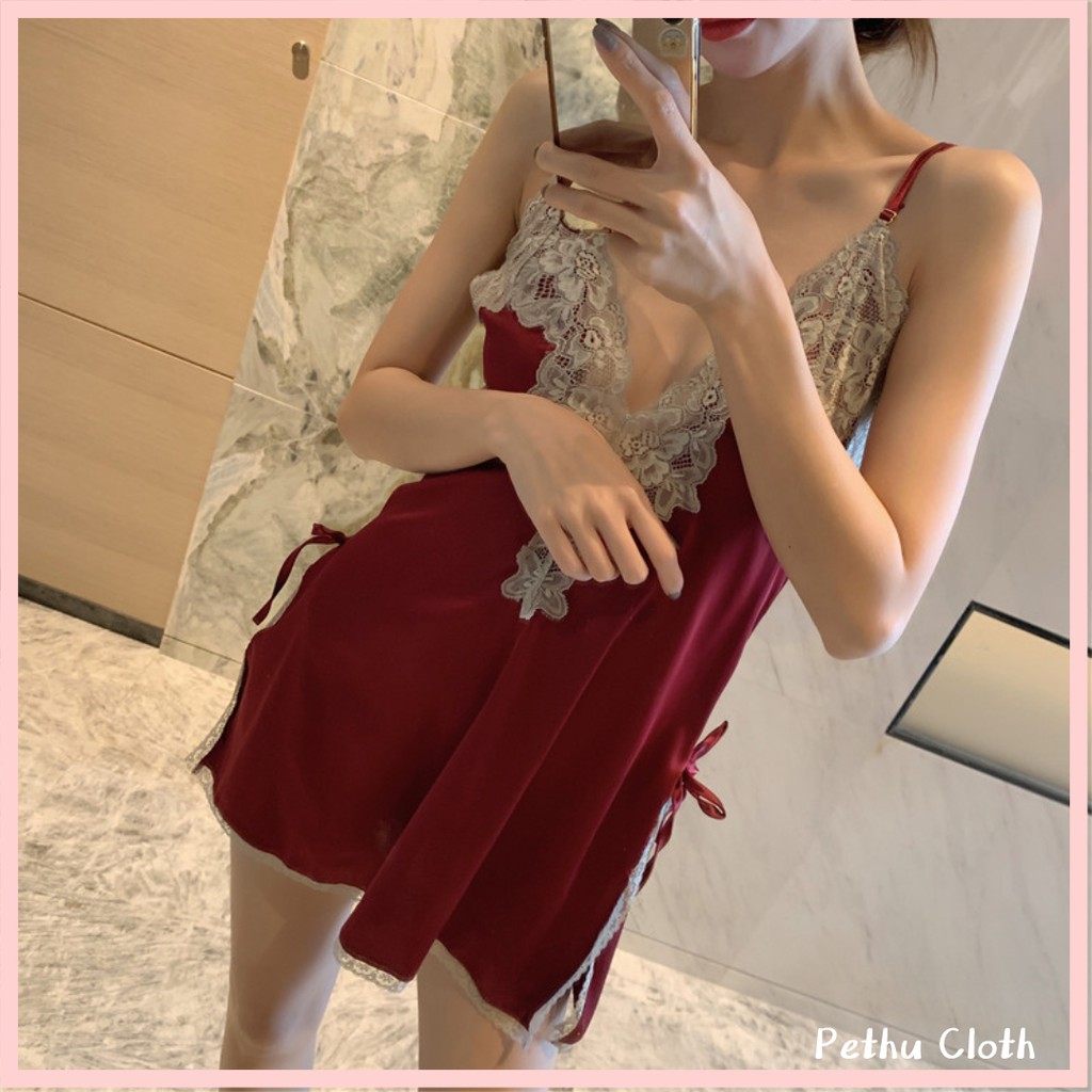 （Q1,HCM）🍀Đồ Ngủ Sexy🍀Gồm Váy Ngủ Nữ Lụa 2 Dây Sexy Dễ Thương Và +Quần Lót  Nữ 40-65kg--022 | BigBuy360 - bigbuy360.vn