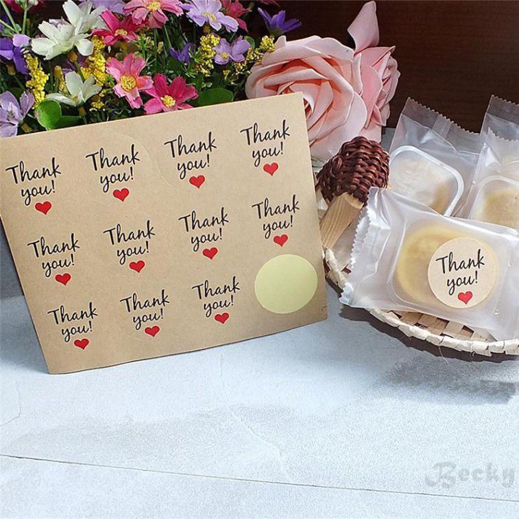 Becky 100PCS Thank You Kraft Brown Label Paper Stickers Party Gift Packaging Tag Décor