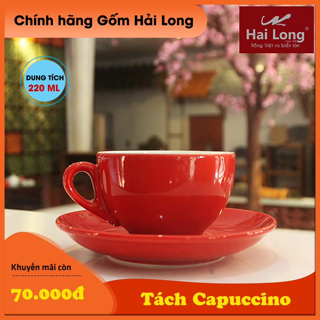 [KM 34%] Cốc tách ly sứ cao cấp uống cà phê Capuccino - 220ml - Hải Long Bát Tráng - Đa dạng màu sắc