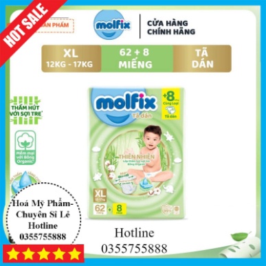 Hoả Tốc Tã/bỉm dán Molfix Thiên nhiên Super Jumbo XL (12kg - 17kg) - Gói 62+8 miếng