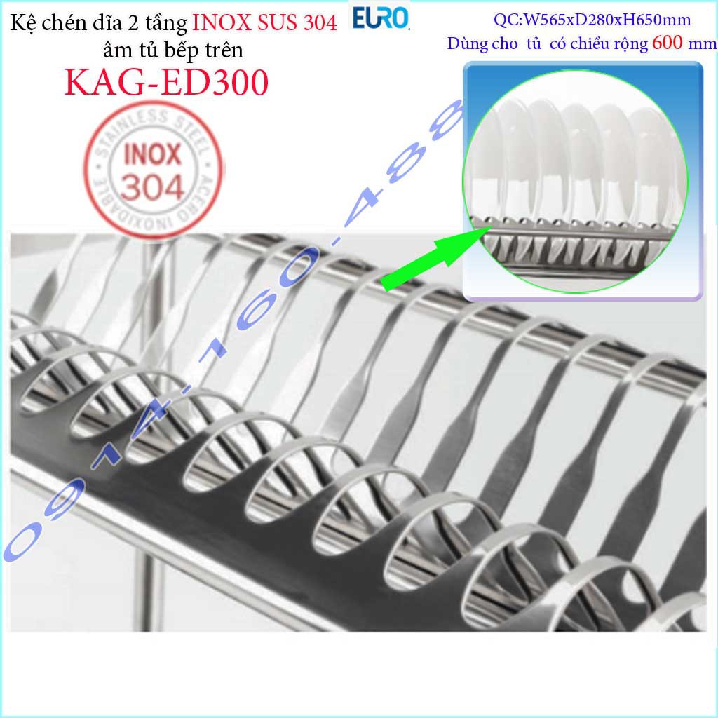 Kệ đựng chén dĩa âm tủ Inox 304 KAG-ED300-60cm, Kệ chén bát 2 tầng EURO tủ 60cm