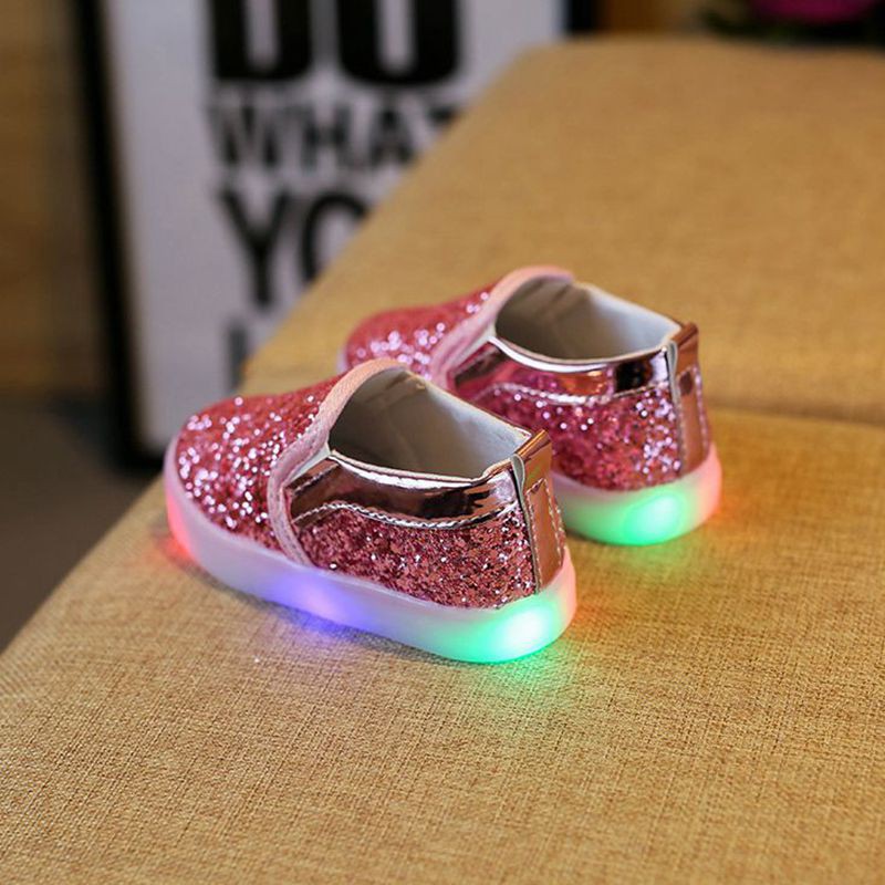 Boy White Led Shoes Fashion Bling Bling Flat Rubber Shoes Kids Baby Girl Gold Sequin Shoe Size 21-30