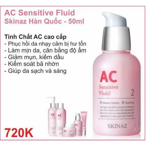 Tinh chất AC Sensitive Fluid Skinaz cao cấp phục hồi da nhạy cảm và làm trắng sáng da – 50 ml