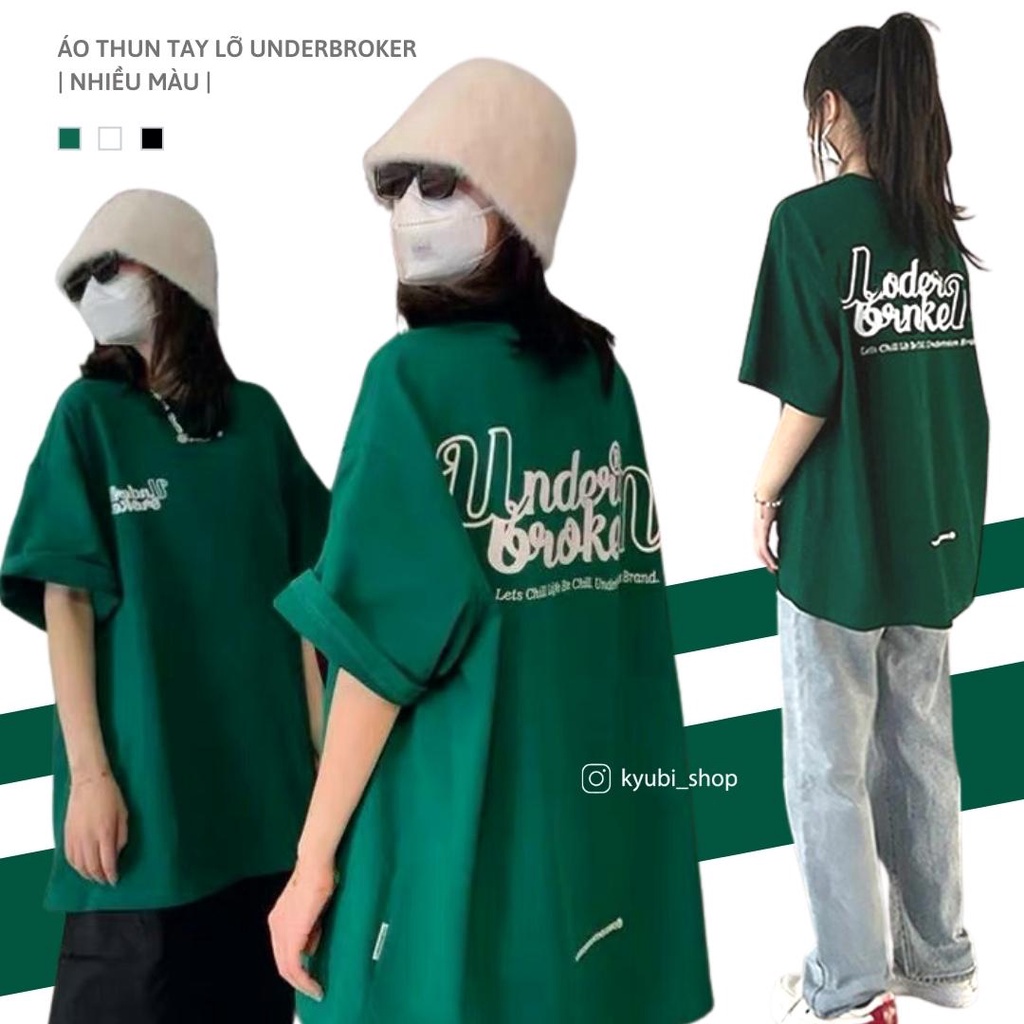 Áo Thun Tay Lỡ UNDERBROKEN Xanh Lá Chất Cotton Phối Kèm Nón Nhiều Mẫu - Áo phông form rộng Kyubi 2022 Collection