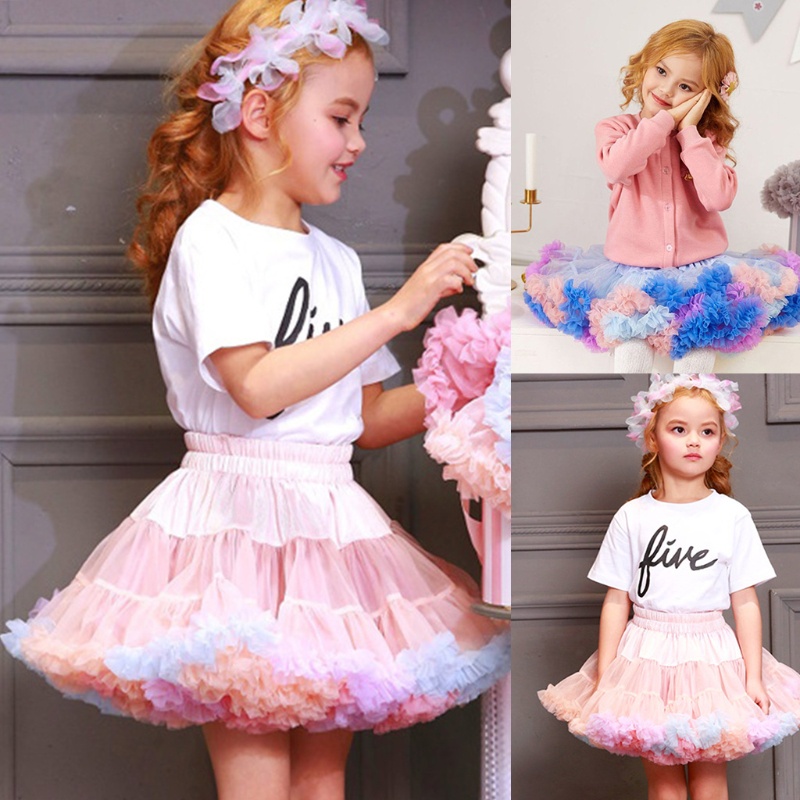 Chân váy xòe tutu nhiều lớp màu sắc cầu vồng xinh xắn cho bé gái