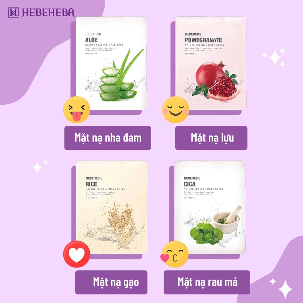 Mặt Nạ Dưỡng Da Chiết Xuất Từ Thiên Nhiên Hebeheba Natural Essence Mask Sheet 25ml