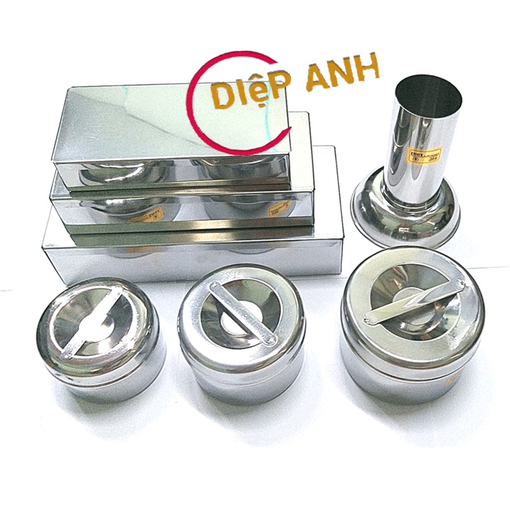 Bộ dụng cụ inox- Hộp bông gòn- hộp dụng cụ chữ nhật- khay quả đậu- trụ cắm pank