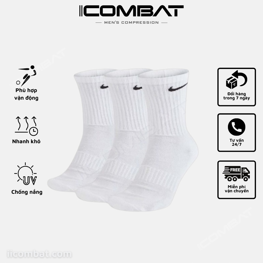 Combo tất vớ dệt kim Nike Everyday cỡ trung unisex thể thao đá bóng (trắng đen)