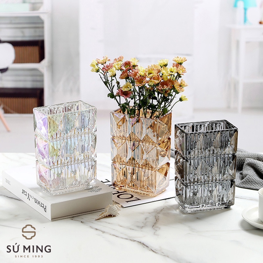 Lọ Hoa Thuỷ Tinh Kim Cương, Bình Hoa Trang Trí Cao Cấp, Màu Sắc Đa Dạng