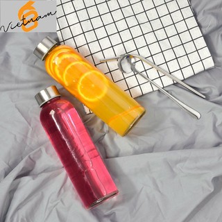 Combo 3 chai thủy tinh tròn 500ml nắp inox đựng nước ép, mật ong, detox, ...