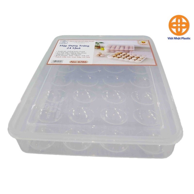 Hộp đựng trứng 24 quả có nắp đậy nhựa Việt Nhật , khay bảo quản trứng không bị vỡ chắc chắn