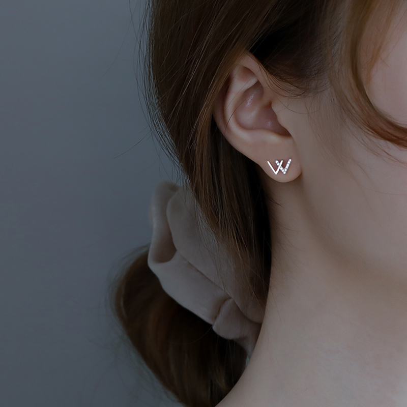 Bông Tai Exquisite Zircon Letter Earrings Stud W Word Korea Earring Women Jewelry Accessories Gift