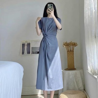 ĐẦM MIDI XANH CỘT NƠ EO