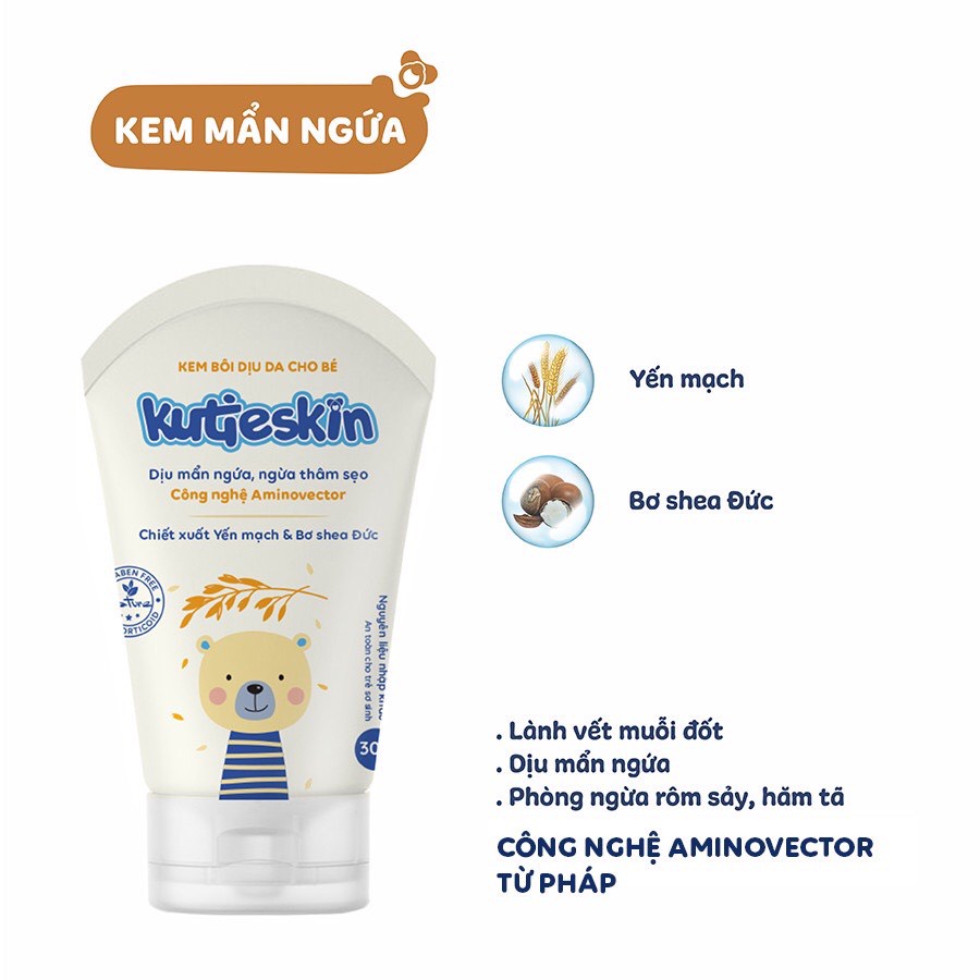 KUTIESKIN Kem bôi dịu da, mẩn ngứa 30gr giành cho da bé sơ sinh và trẻ nhỏ bị rôm sảy muỗi đốt côn trùng cắn