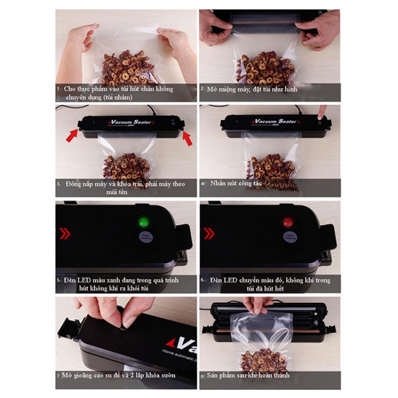 Máy Hút Chân Không Thực Phẩm Dùng Cho Gia ĐÌnh Dễ Sử Dụng Cầm Tay Vacuum Selaer Công Suất 90w Kêm Máy Hàn Miệng Túi