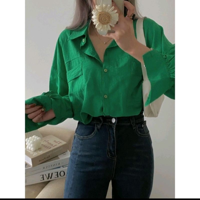 Áo sơ mi đũi túi ngực from rộng ulzzang