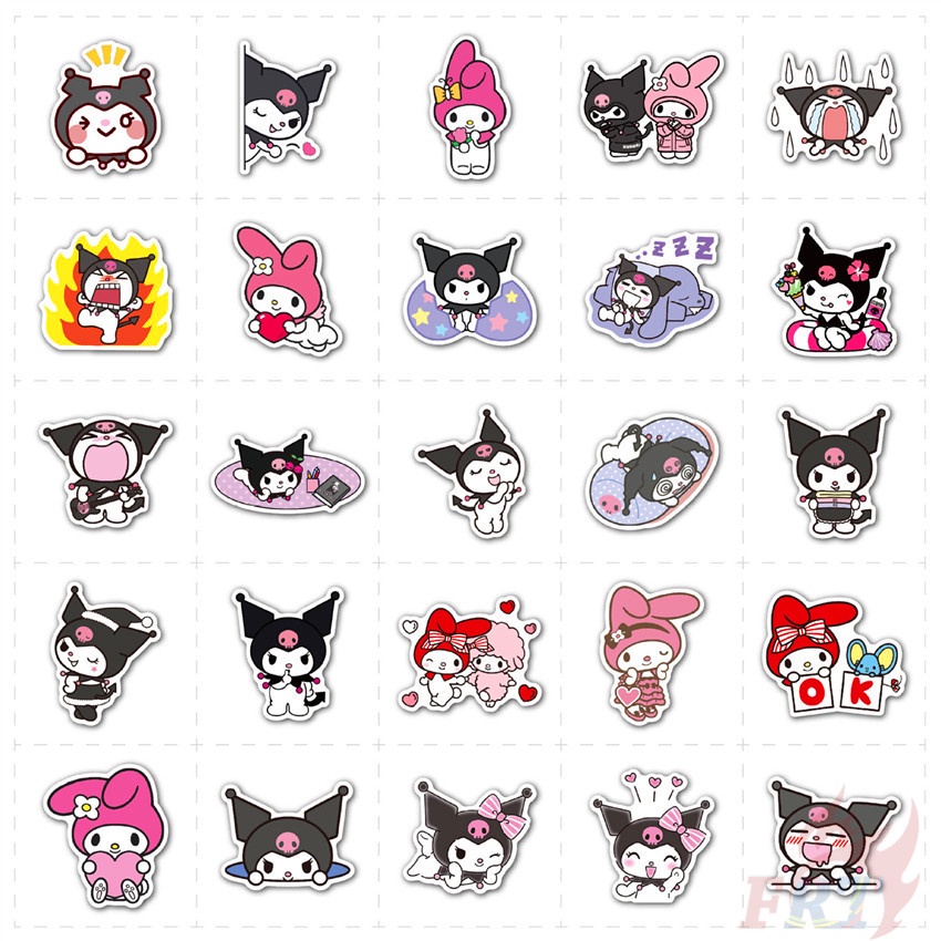 Set 100 nhãn dán hoạt hình Melody &amp; Kuromi Series 02 - Sanrio DIY độc đáo chống thấm nước