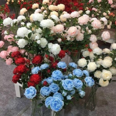 Hoa hồng mẫu đơn vải lụa - COMBO 3 bông hoa hồng giả cành