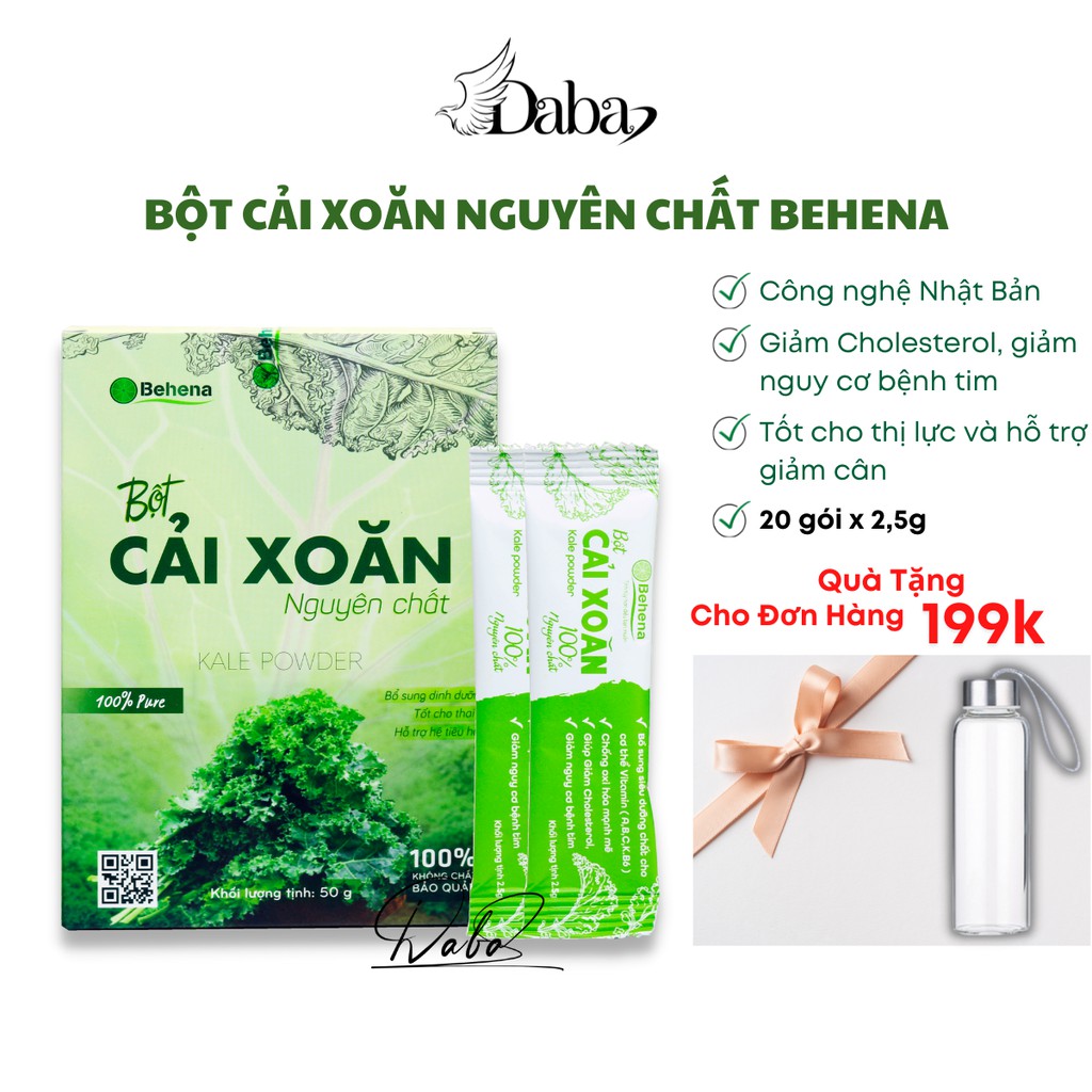 Bột cải xoăn nguyên chất Behena Hộp 50g,Giàu vitamin, tốt cho tim mạch bổ, sung dinh dưỡng cho bé ăn dặm từ 6 tháng tuổi