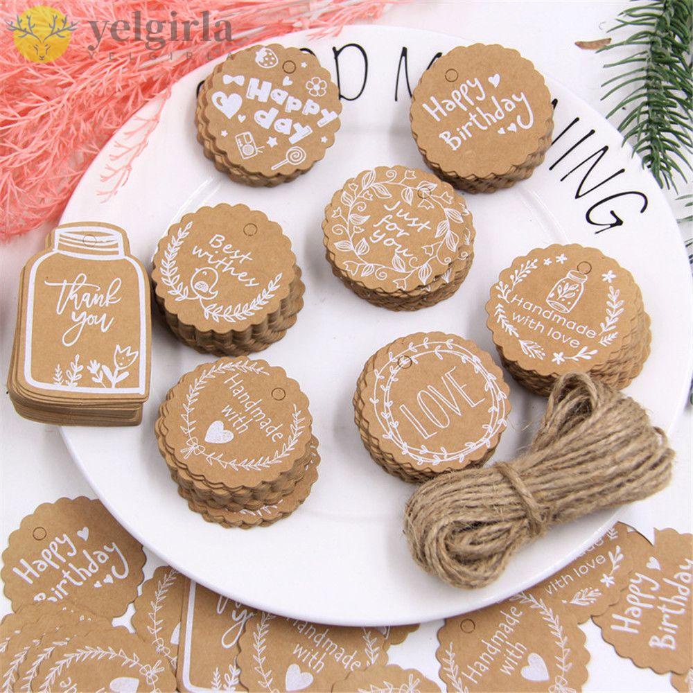50 Pcs Kraft Paper Tags DIY Handmade/Thank You Multi Style Crafts Hang Tag With Rope Wrapping Supplies Wedding Favors