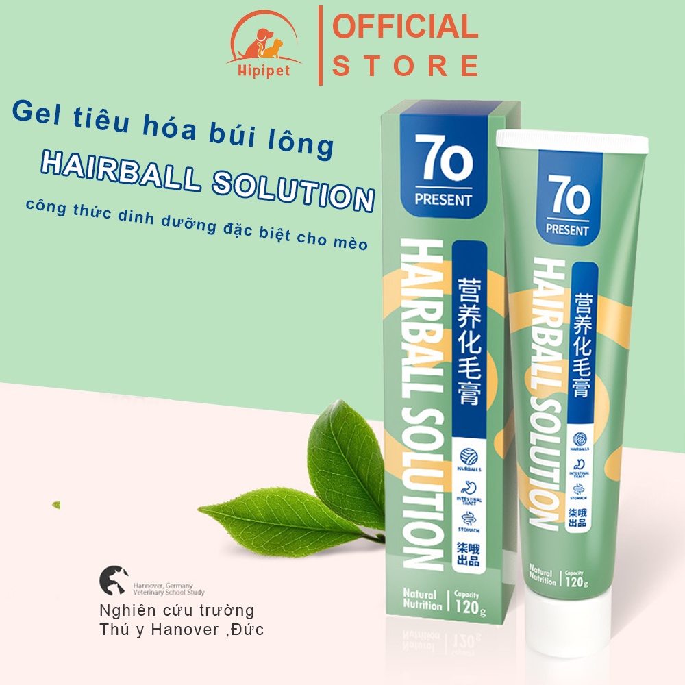 Gel tiêu búi lông mèo Hipipet 70 present giàu vitamin ,lysine thúc đẩy nhu động ruột bài tiết búi lông -120gr