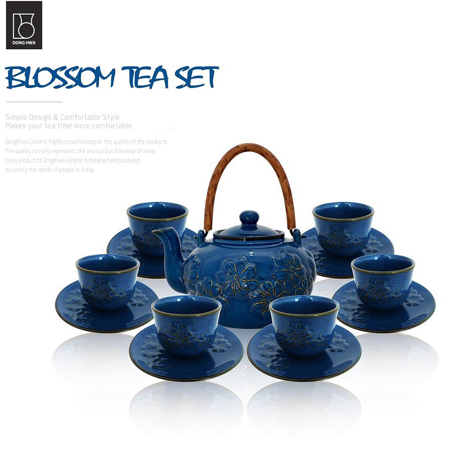 Blossom Tea Set_ Bộ ấm chén Trà Xanh Copal Họa Tiết Hoa Nổi Dong Hwa