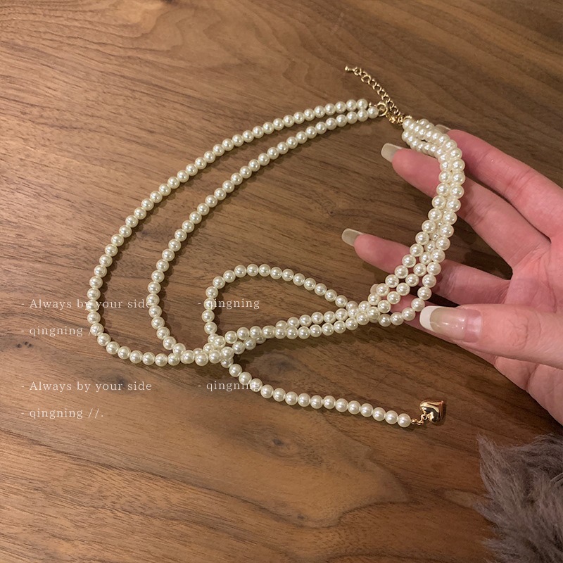 DREJEW Dây chuyền nhiều lớp đính ngọc trai hình trái tim phong cách hip hop cổ điển thời trang chất lượng cao