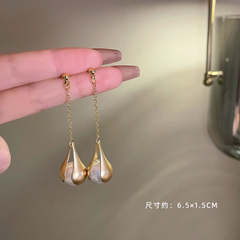 Bông Tai Mạ Bạc 925 Đính Ngọc Trai Tua Rua Phong Cách Hàn Quốc Mới
