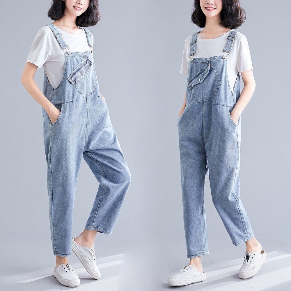 [ORDER] Quần yếm jean bigsize xanh phối túi ngực cá tính (fit đến 70kg) - Có ảnh thật