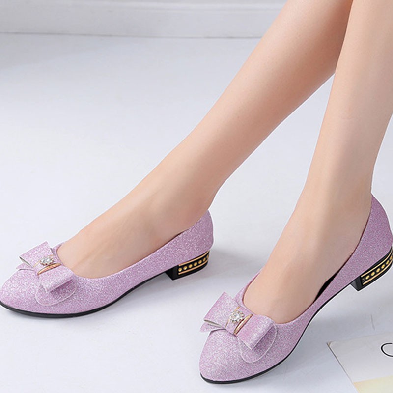 SWEETC nông miệng giày phẳng của phụ nữ mềm đế giày văn phòng nêm gót chân giày phẳng giản dị