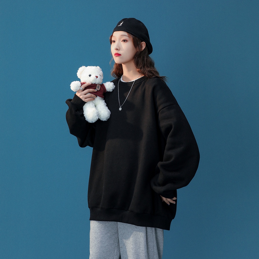 Áo Sweater IFNICEFUTURE S-3XL Tay Dài Cổ Tròn Dáng Rộng Màu Trơn Hợp Thời Trang Dễ Phối Đồ Thường Ngày