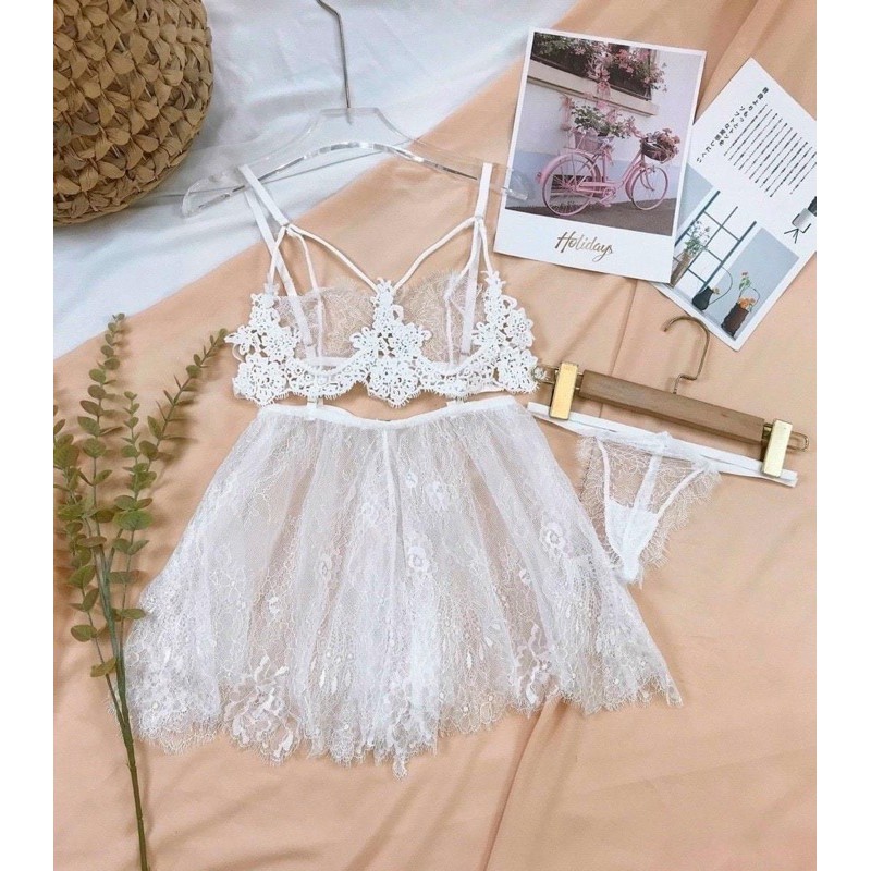 Váy ngủ ren hở bụng tăng kèm quần VN630 | BigBuy360 - bigbuy360.vn